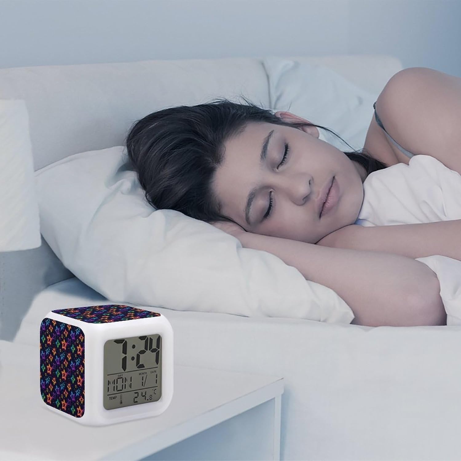 Colorful Stars Digital Alarm Clock with Night Light