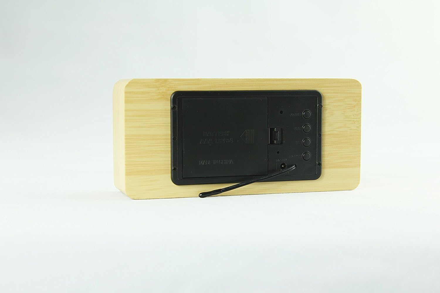 Yirong Battery Powered Rectangle Wood Grain LED Alarm Clock with Date and Temperature Display