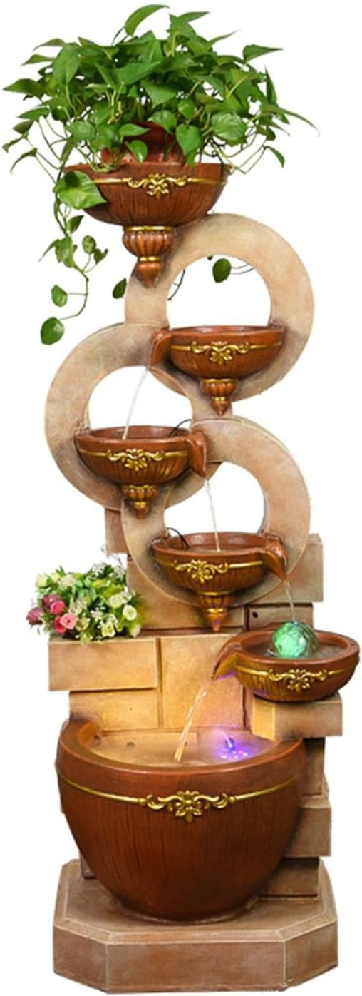 Modern Yellow Floor Standing Water Fountain Decor with Light