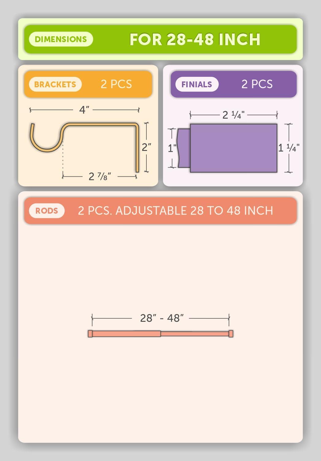 Ivilon Black Curtain Rods 1 Inch Diameter Modern Window Treatment 28 to 48 Inches