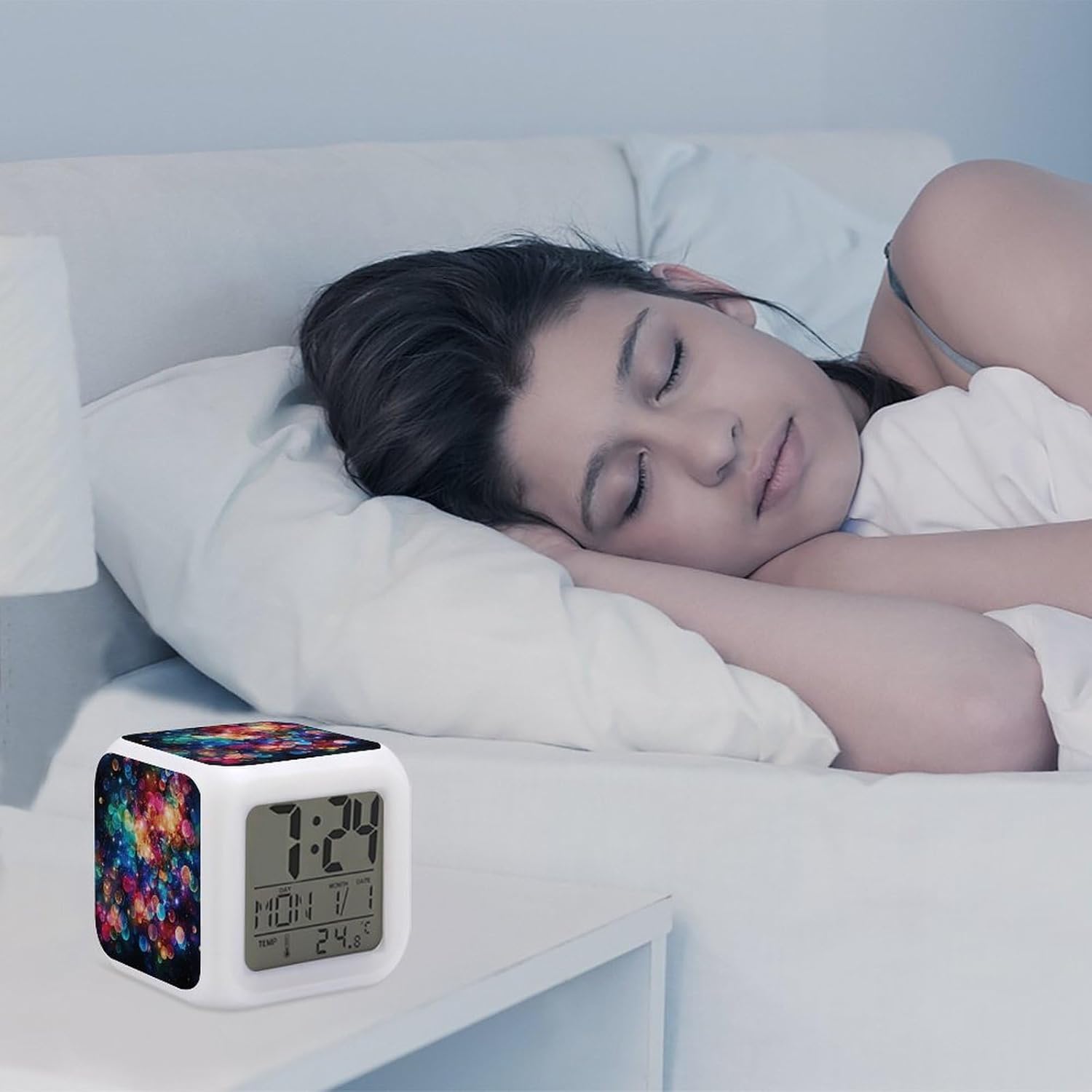 Colorful Rainbow Stars Alarm Clock with Night Light