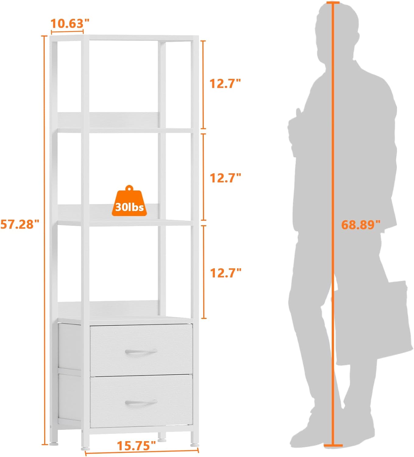 Furnulem 4-Tier Corner Bookshelf with Drawers