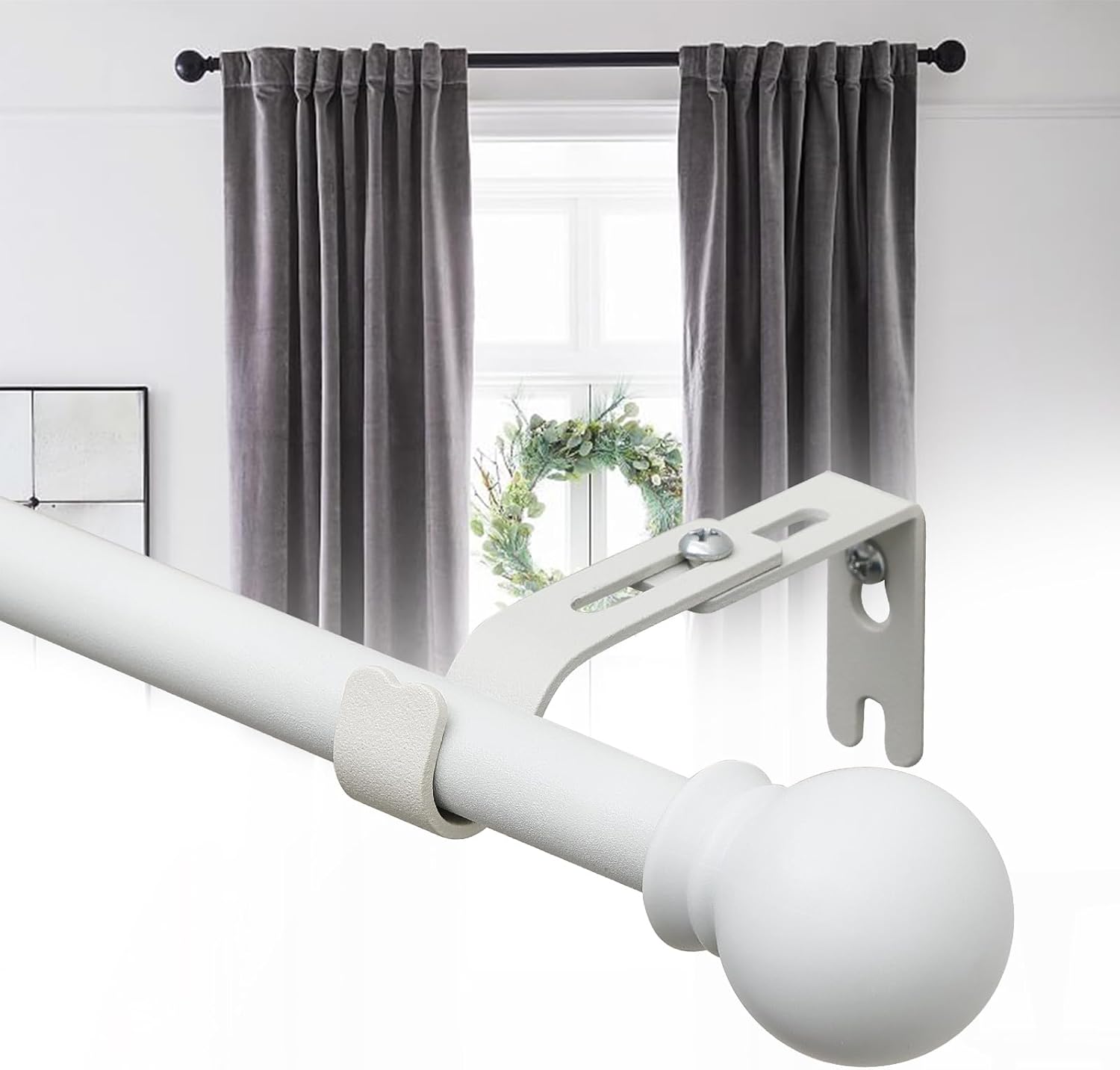 Adjustable Metal Curtain Rods with Round Finials 30-45 Inches