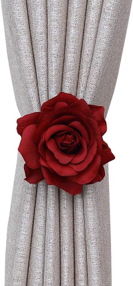 COSLANLEE Magnetic Rose Curtain Tiebacks 2 Pack Red