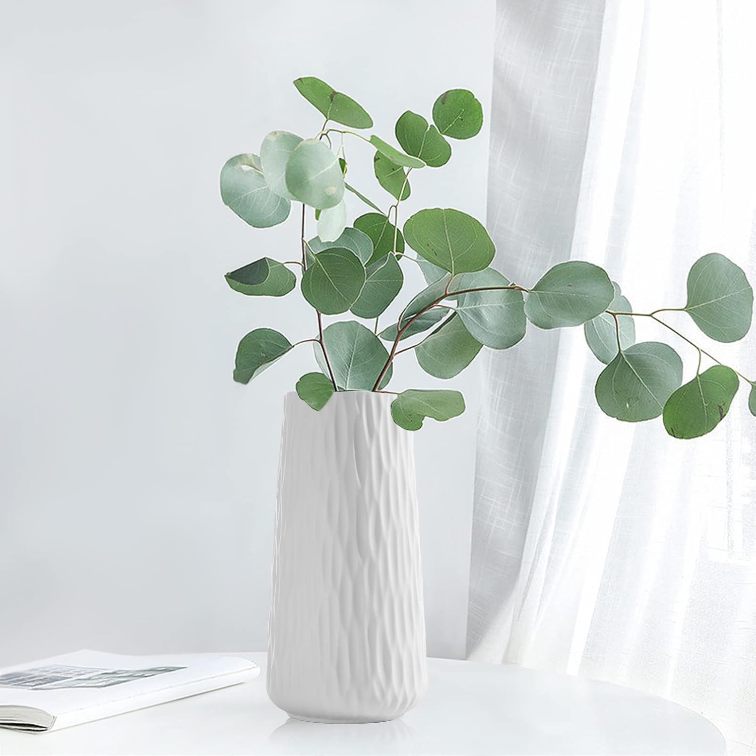 COPOTEA 8 Inch White Ceramic Vase for Home Decor