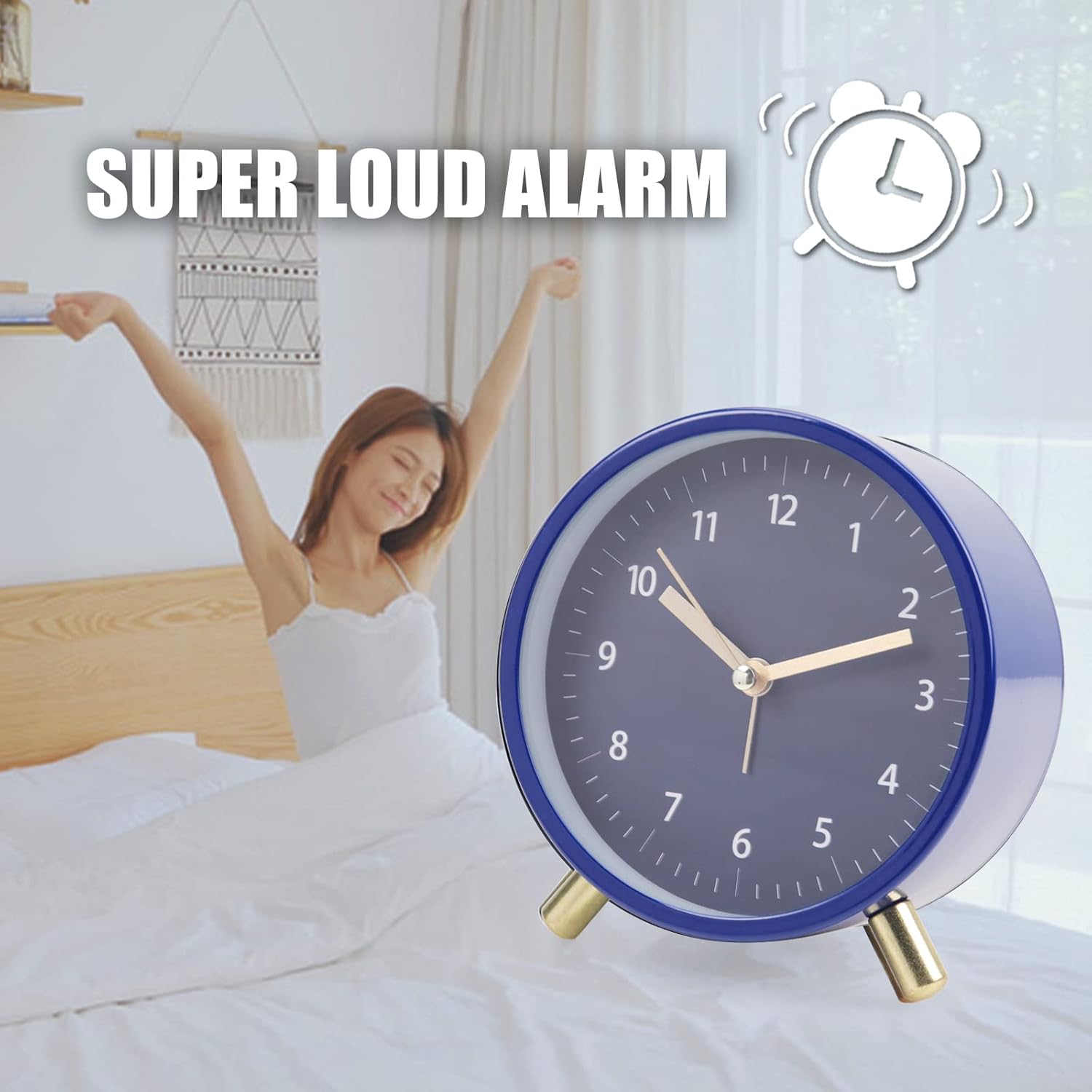 AOLOX 45 Inch Battery Operated Round Analog Alarm Clock with Soft Backlight
