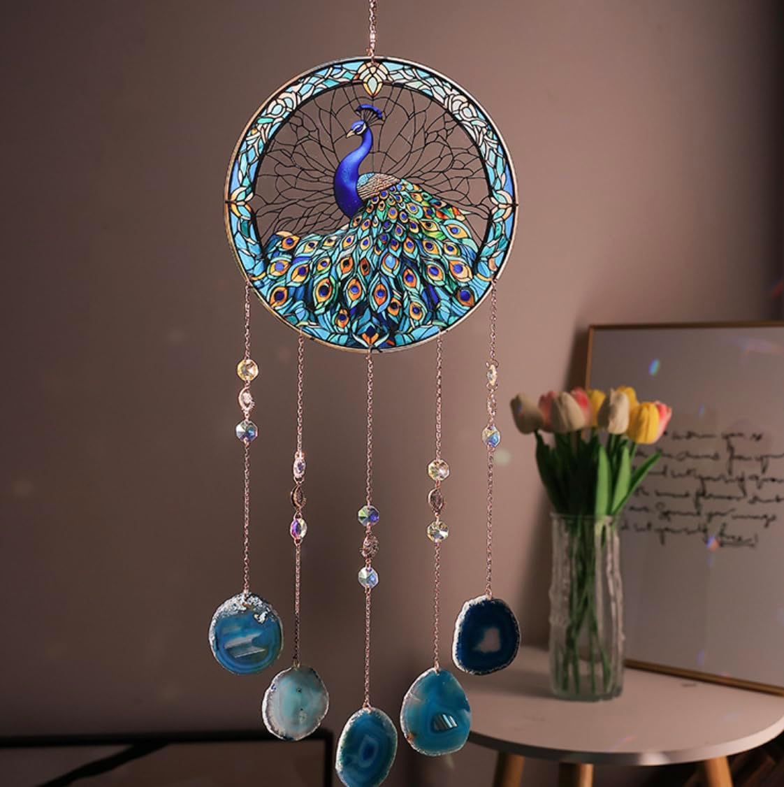 Blue Peacock Dream Catcher for Home Decor