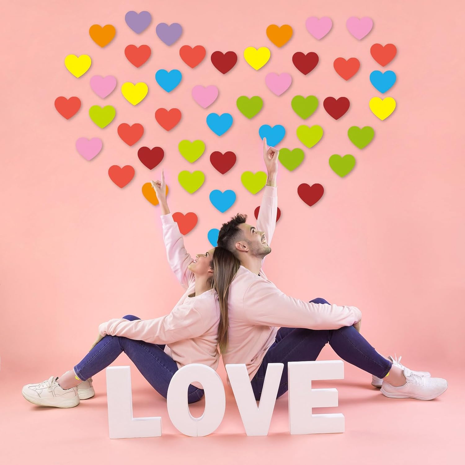 54 Pcs Colorful Heart Cutouts Valentine Classroom Decor Party Supplies