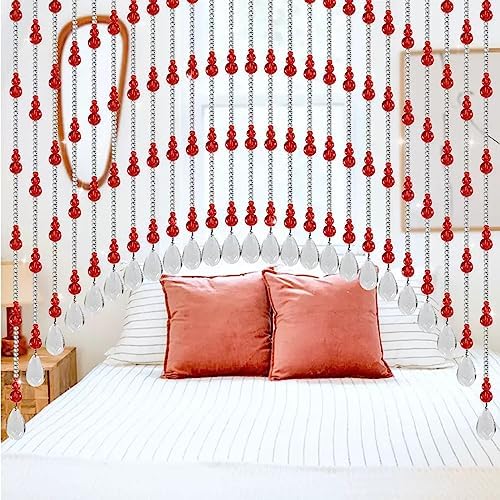EMYJAY Door Beaded Curtain with Crystal Glass Beads 45 Inch Arched Curtain for Entryways and Windows Rojo Color