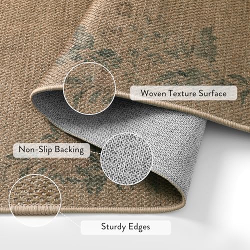 Lahome Floral Jute Runner Rug 2x8 Non Slip Indoor Outdoor