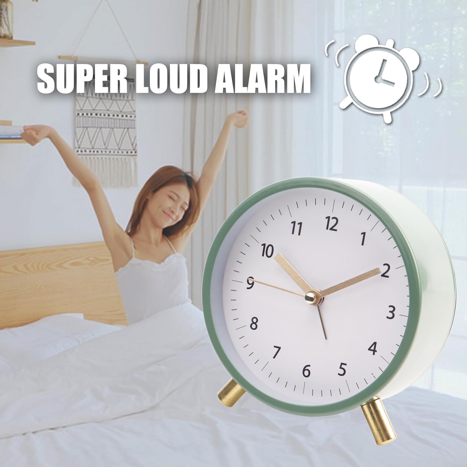AOLOX 45 Inch Bedside Analog Alarm Clock with Backlight