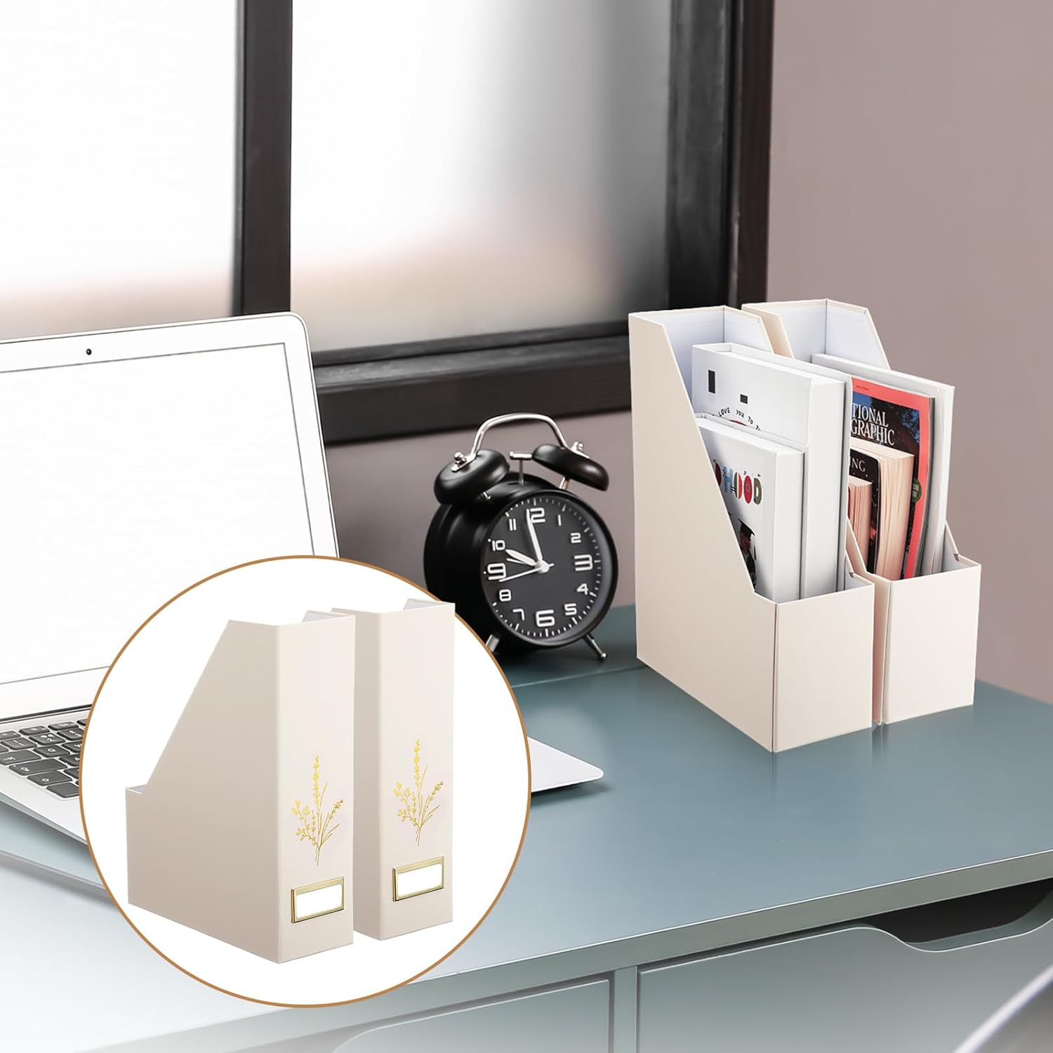5 Pack Magazine File Holder Vertical Desk Organizer Beige