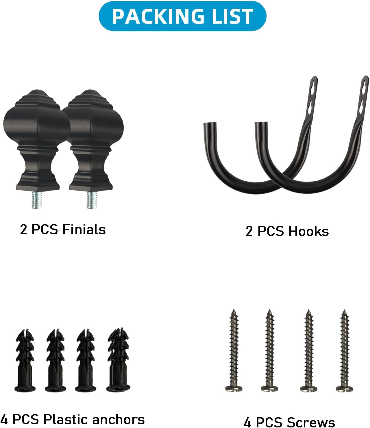 2Pcs Curtain Holdbacks with Lighthouse Finial Black