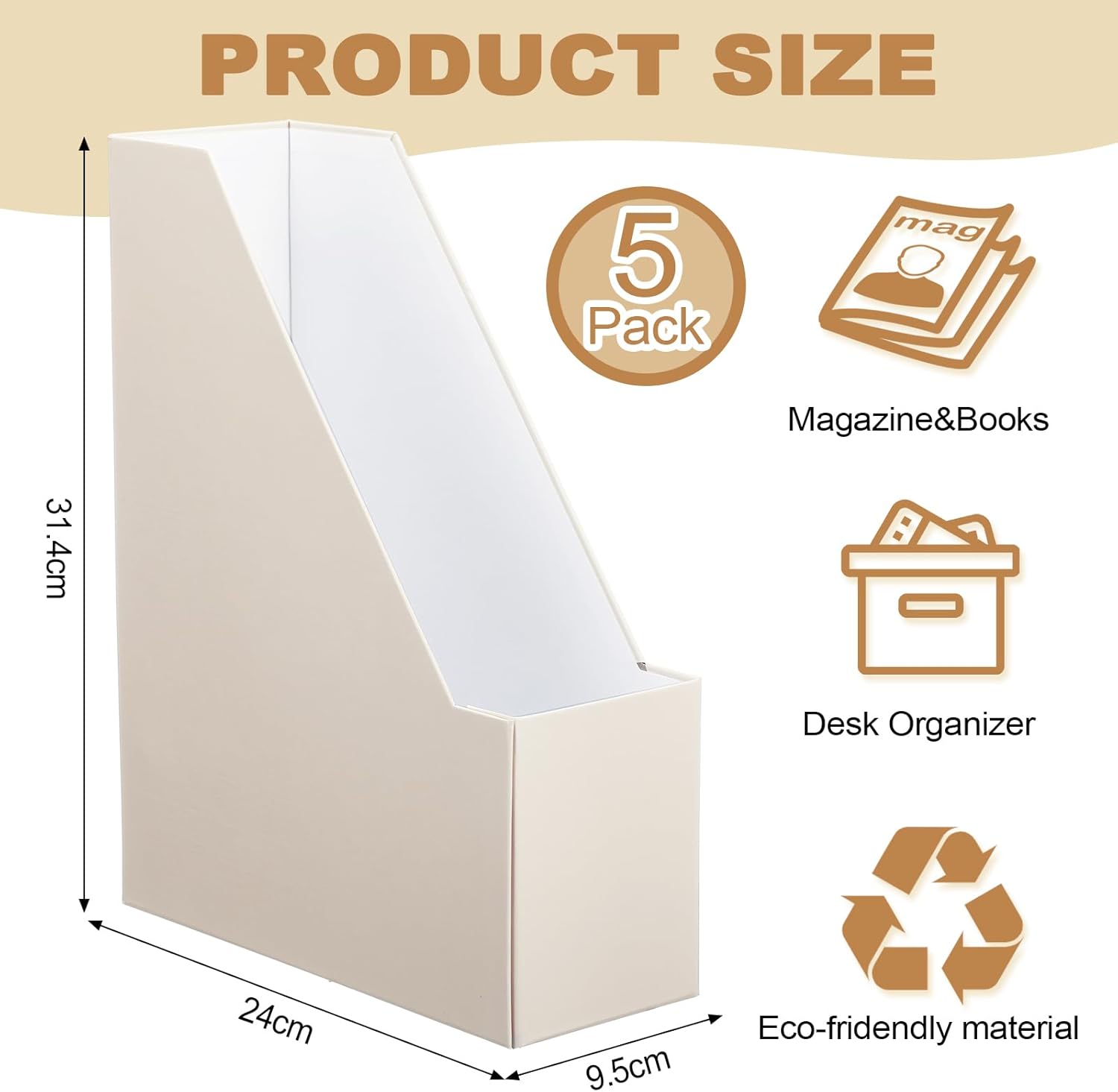 5 Pack Magazine File Holder Vertical Desk Organizer Beige