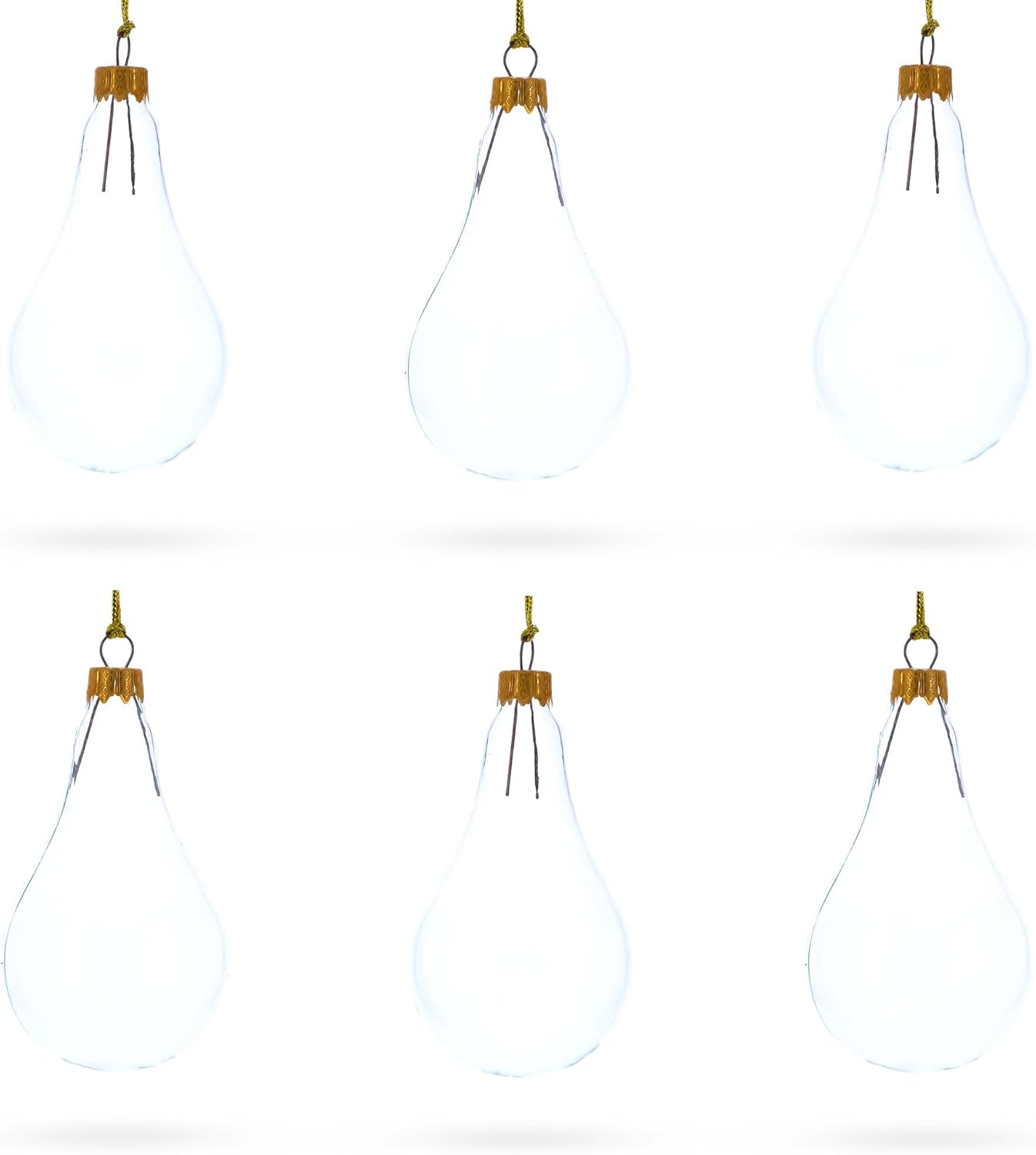 Set of 6 Clear Glass Waterdrop Finial Christmas Ornaments 1