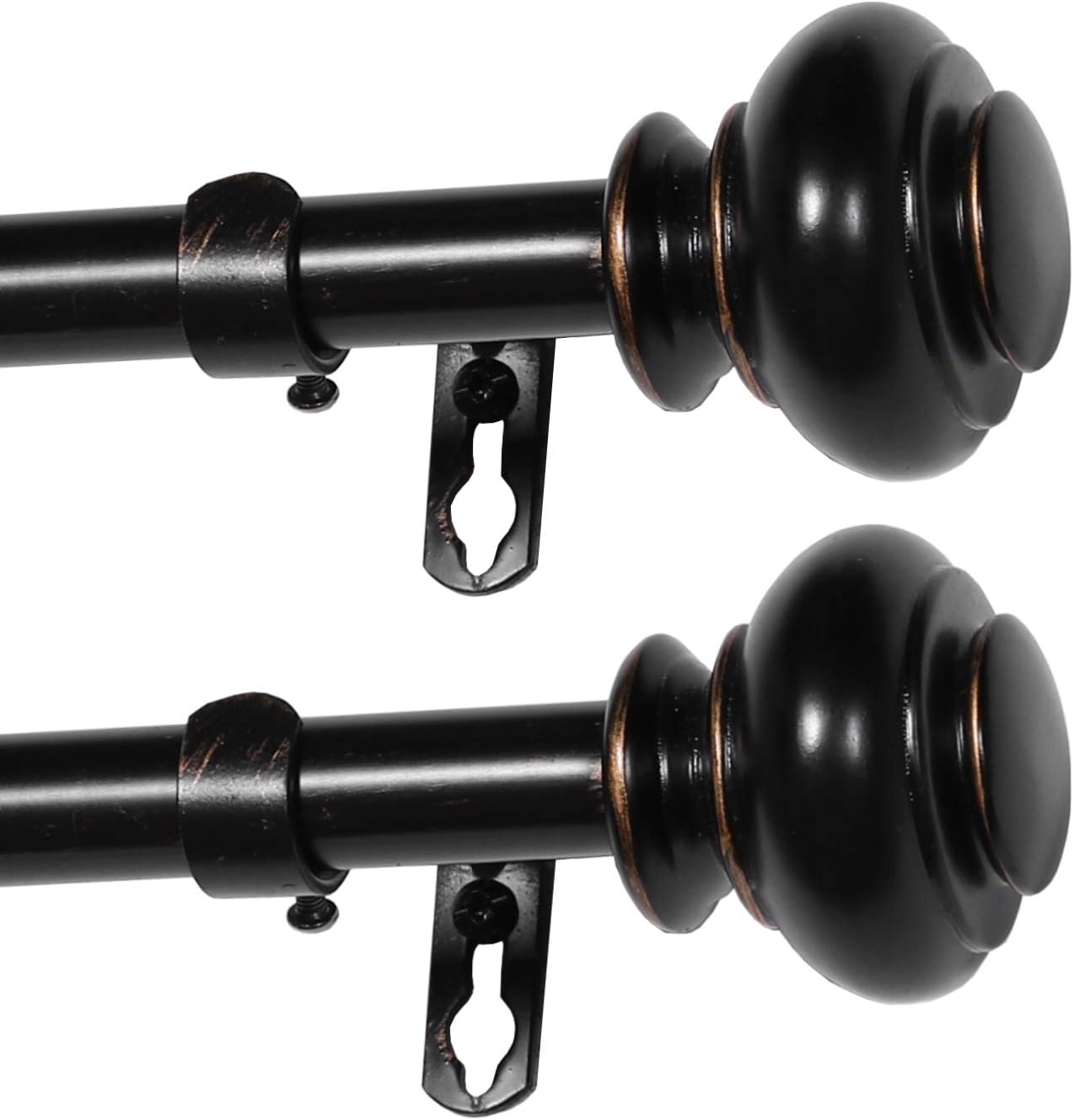 Turquoize Black Adjustable Single Curtain Rod 2 Pack