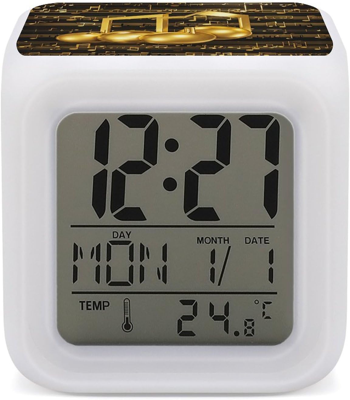 Gold Musical Note with Shiny Star Alarm Clock with LED Display and 7 Color Night Light