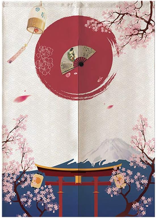 MYRU Japanese Noren Fuji Door Curtain Tapestry Pink Cherry Blossom 335 x 59 Inches