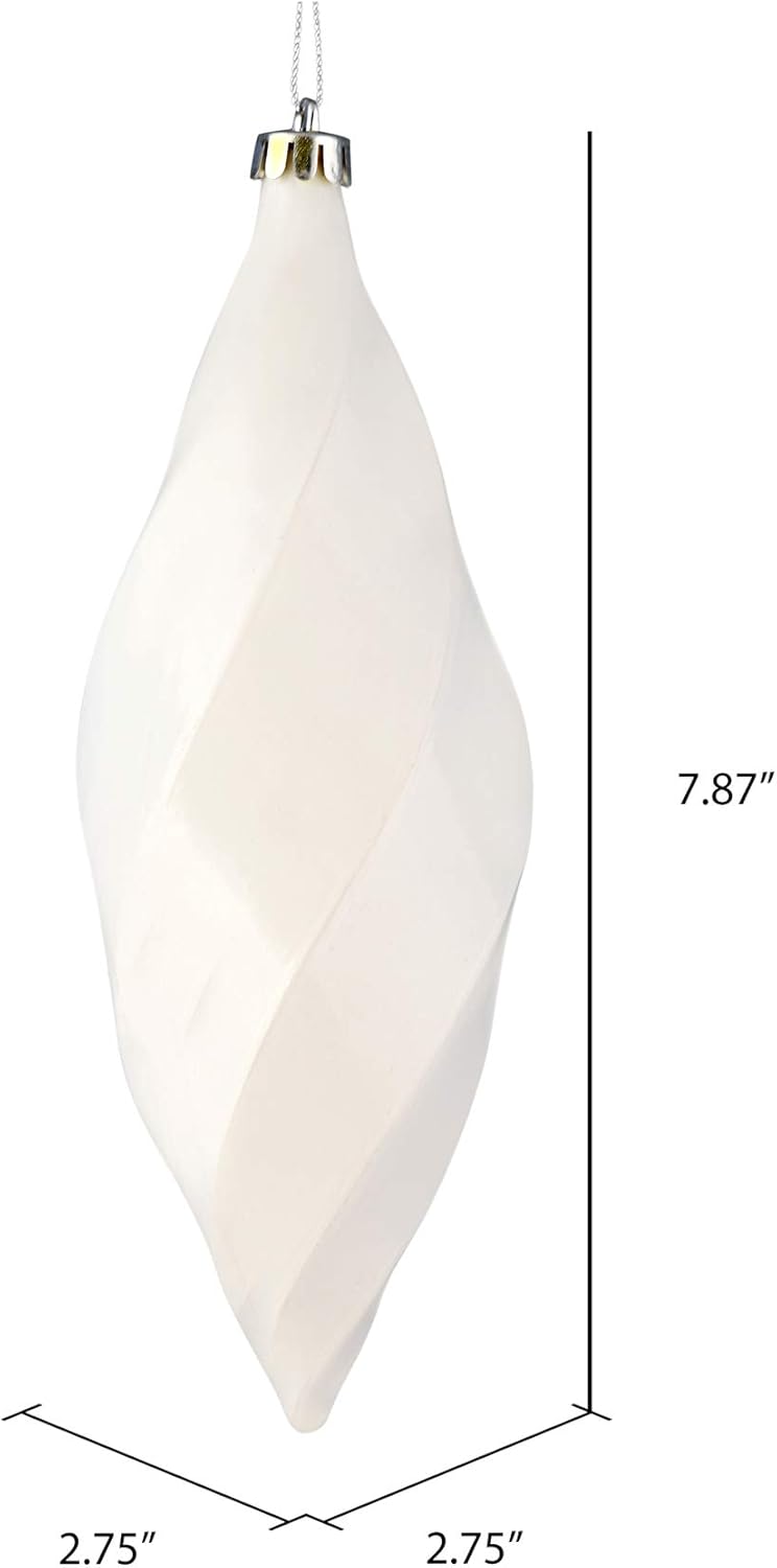 Vickerman 8 Inch Shiny Swirl Finial Ornament 6 Pack White
