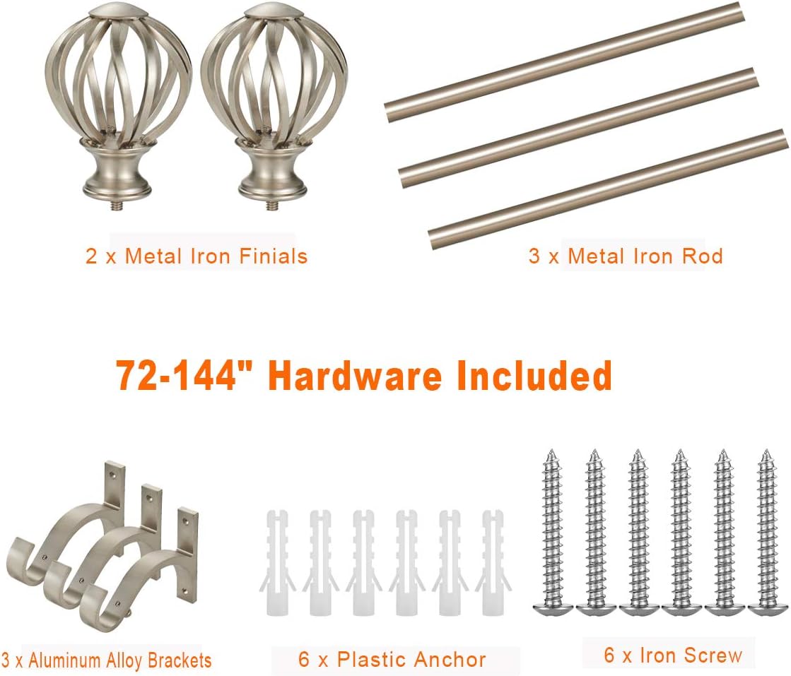 Adjustable Curtain Rod Set with Round Cage Finials