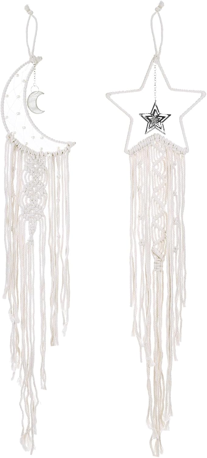 Uxcell 2 Pcs Star Moon Dreamcatcher Handmade Wall Hanging