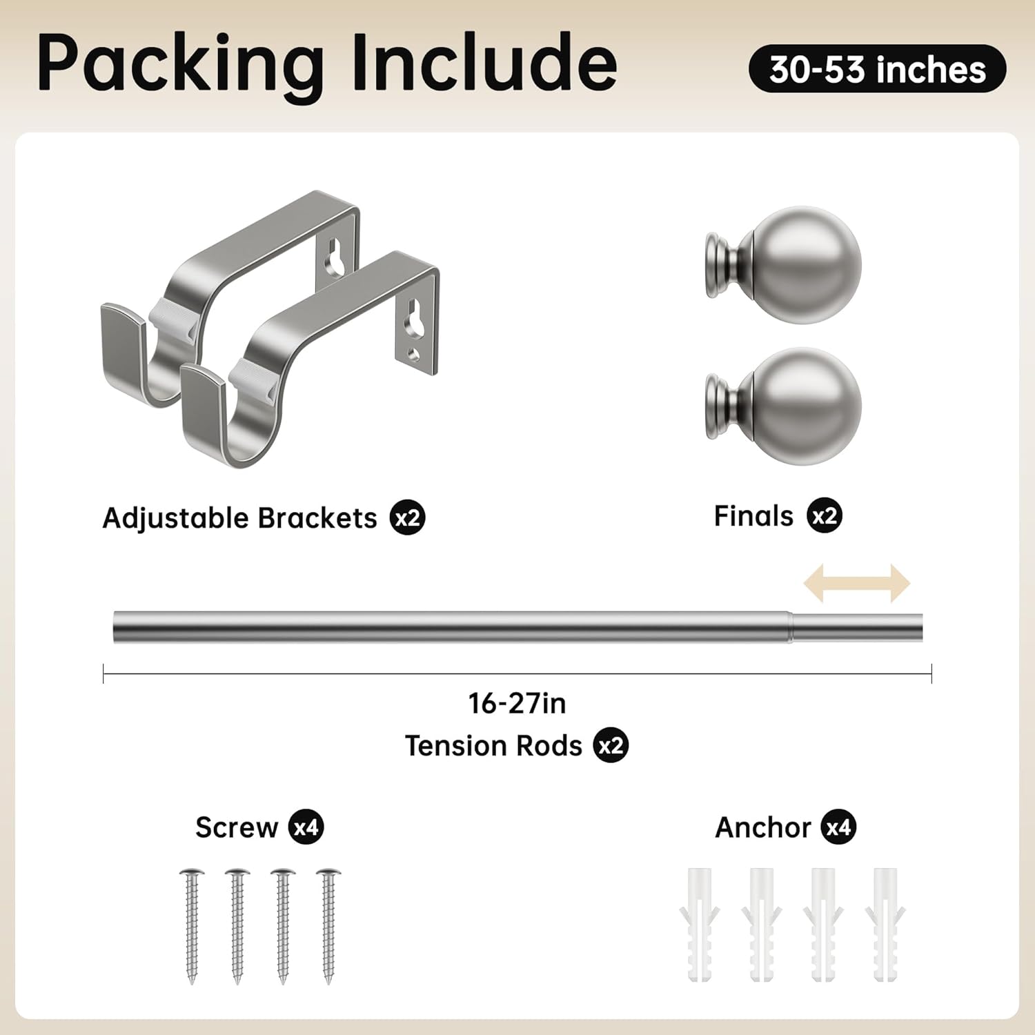 Adjustable Extendable Curtain Rods 30-53 Inches