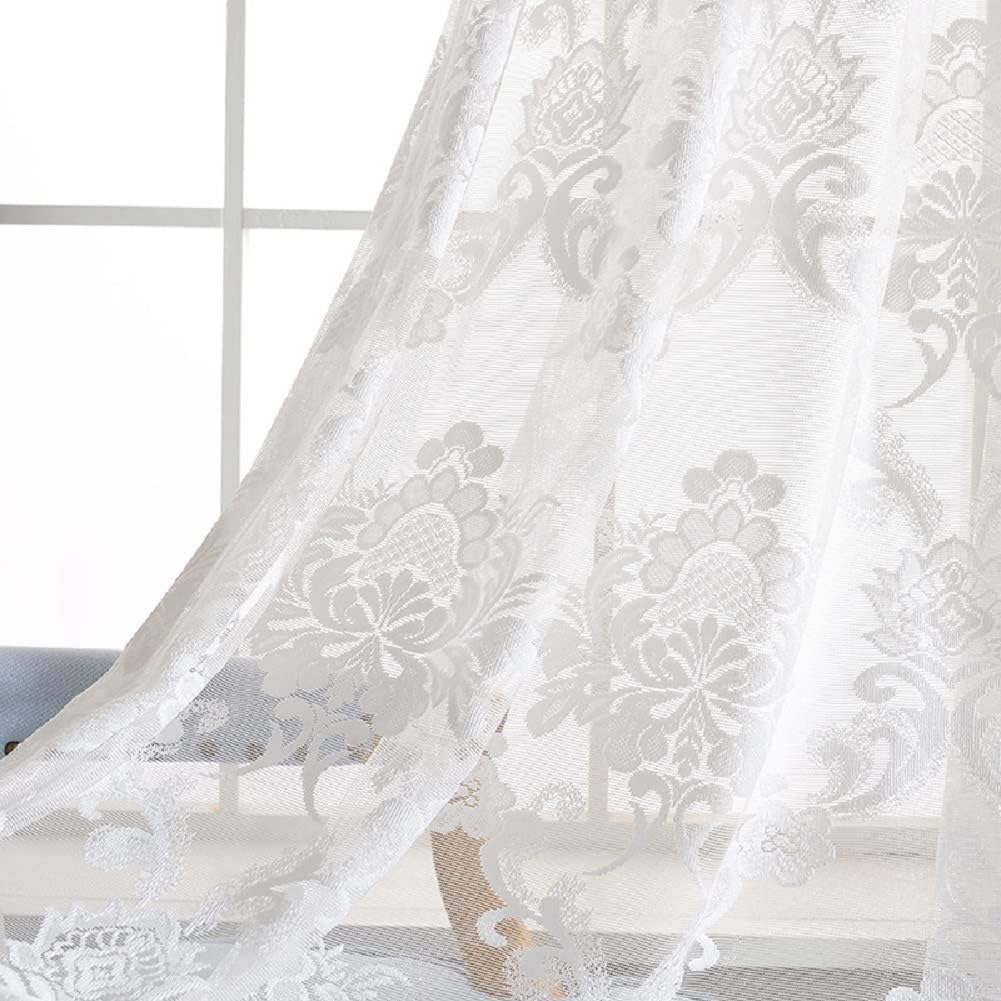 Premium Solid Color Damask Jacquard Embroidered Semi Sheer Curtains