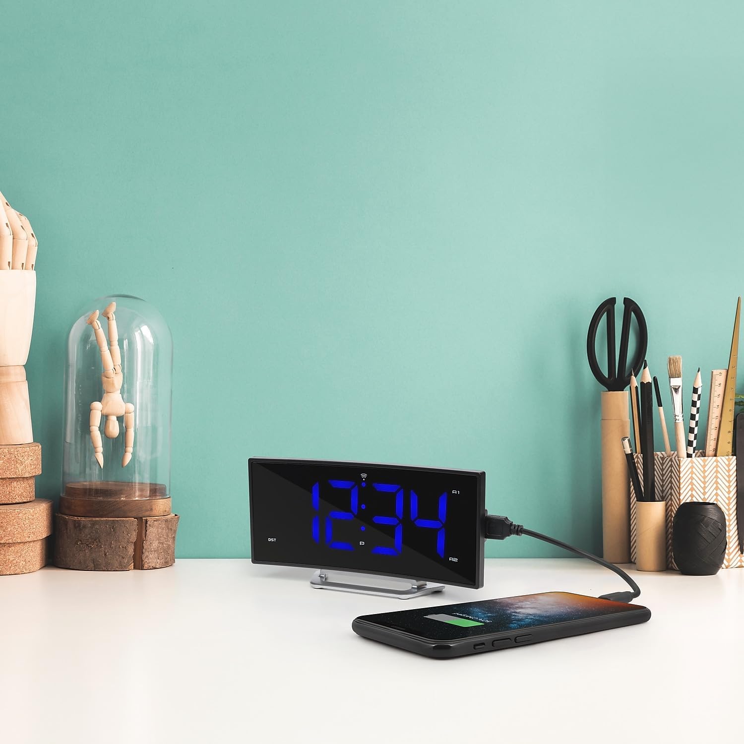 La Crosse Technology Curved Blue LED Atomic Dual Alarm Clock with 4 Time Zones