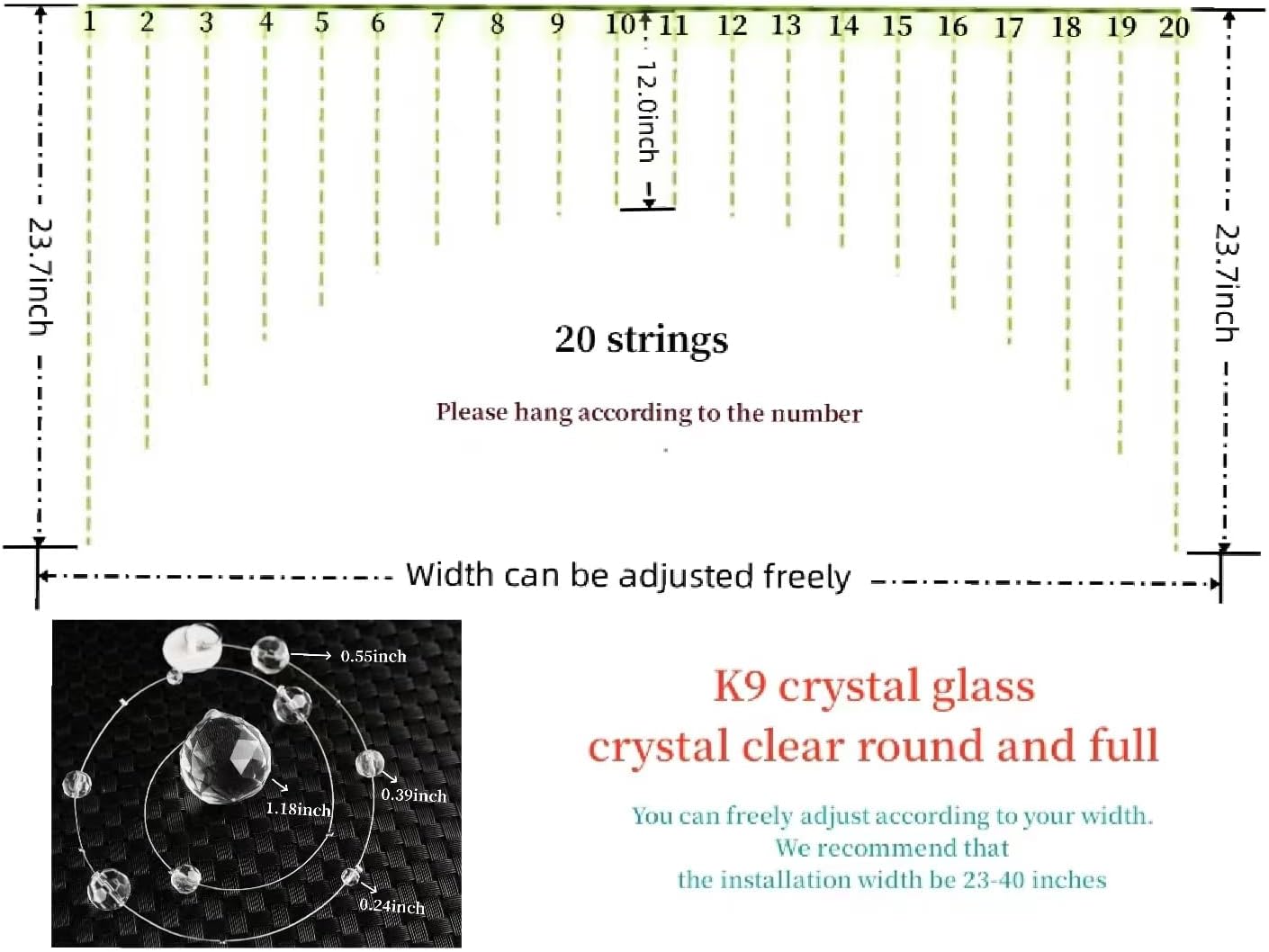 20 Strings Crystal Beaded Curtain for Arched Doorway