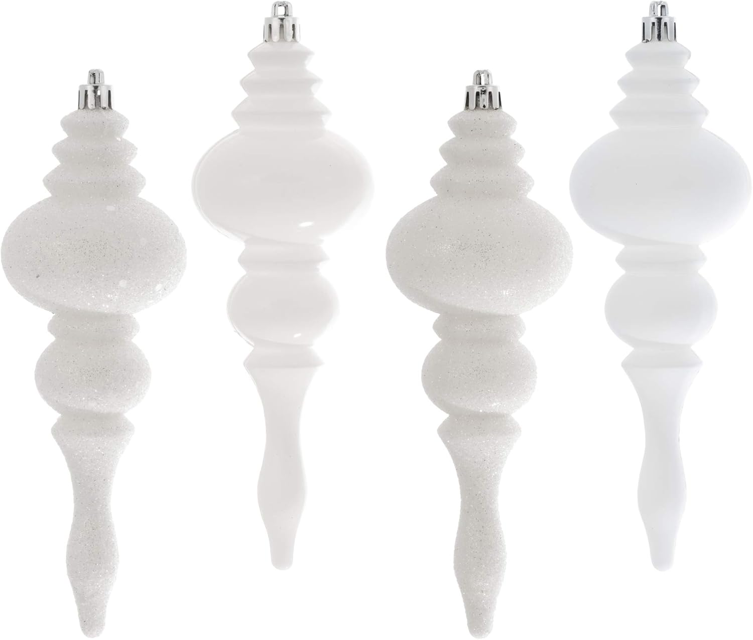 Vickerman 7 Inch White Finial Ornament 8 Pack