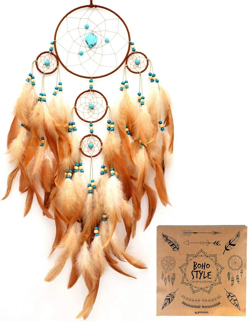 Urdeoms Dream Catcher Wall Decor for Bedroom and Room Decor with Turquoise and Feathers