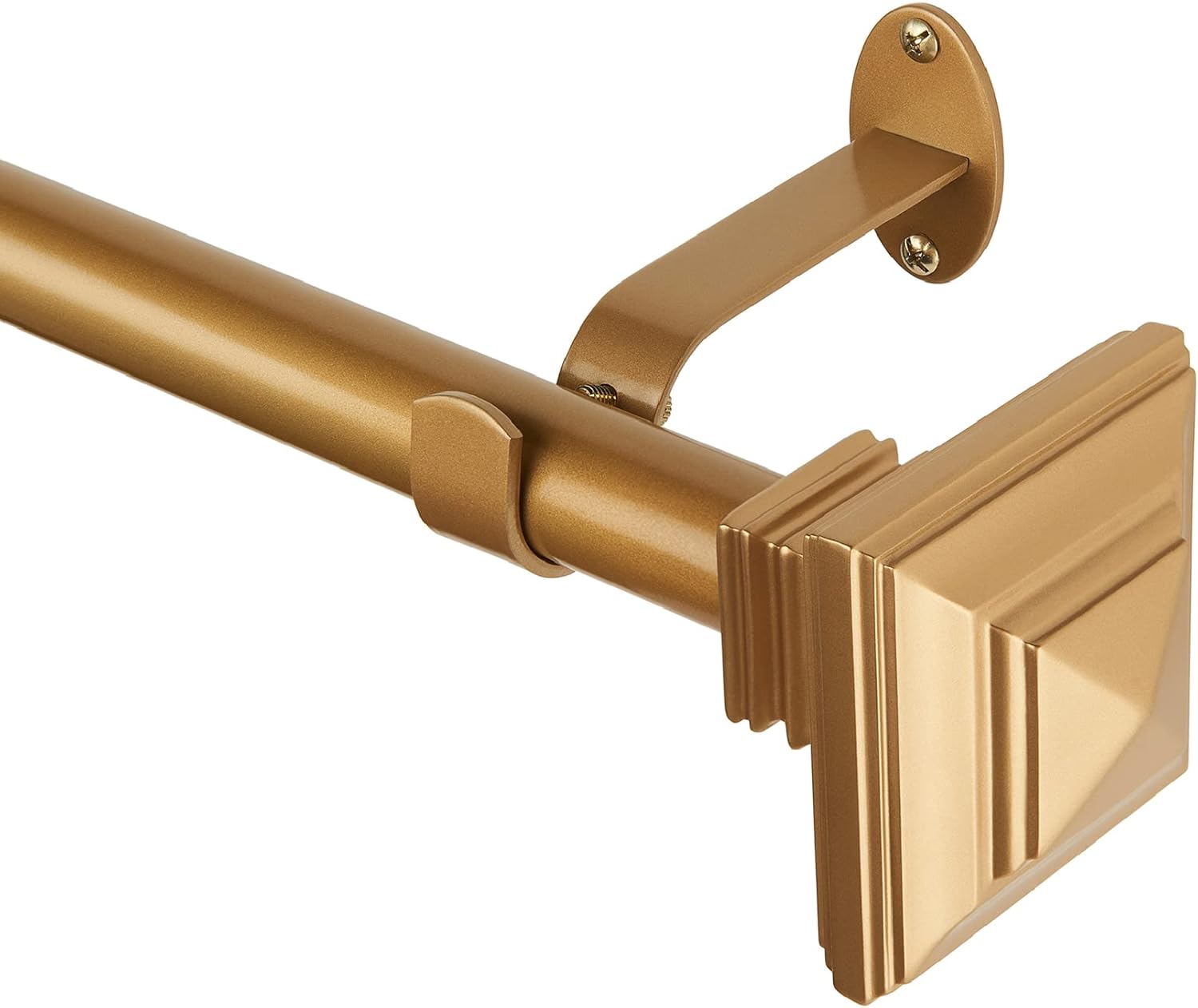 Elrene Florence Single Curtain Rod with Square Finials 1 Inch Diameter Soft Gold 28X48