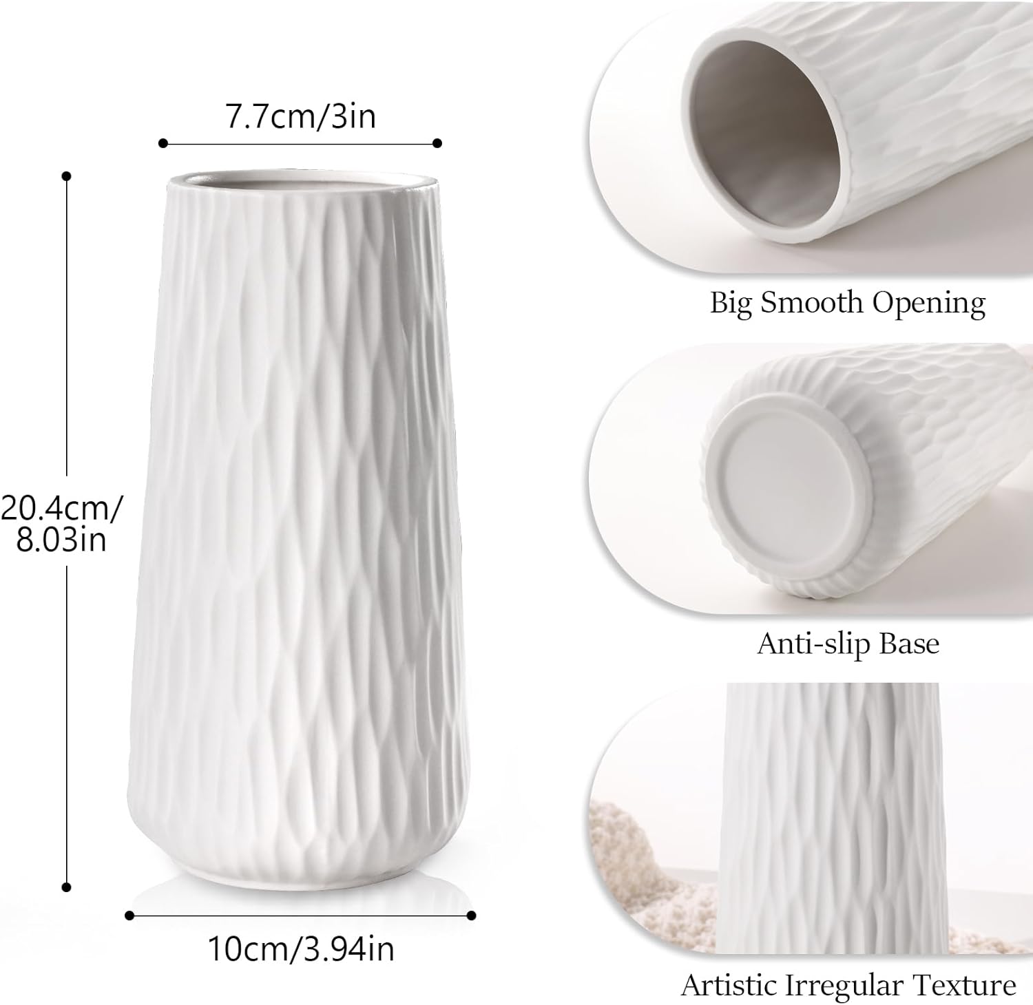 COPOTEA 8 Inch White Ceramic Vase for Home Decor