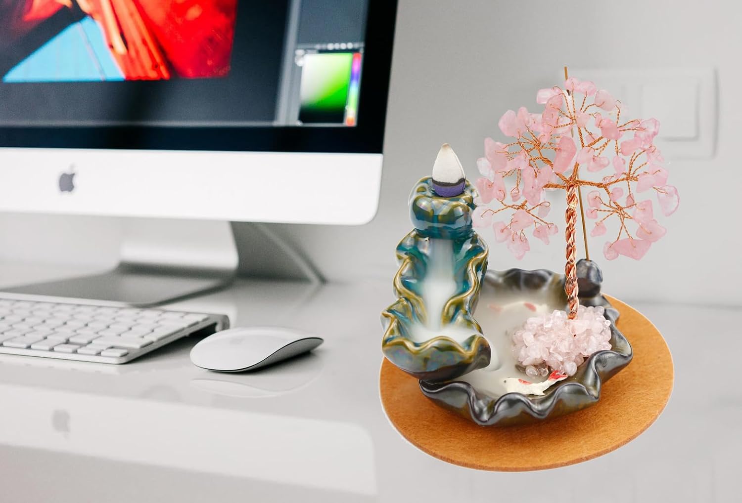 Dreamgirnh Backflow Incense Holder with Rose Quartz