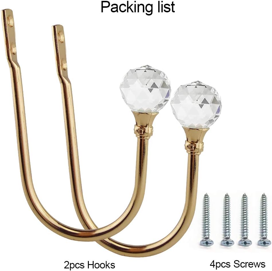 Coolnice 2 Pack Gold Curtain Holdbacks with Screws U Shape Curtain Tiebacks Hooks for Home Office