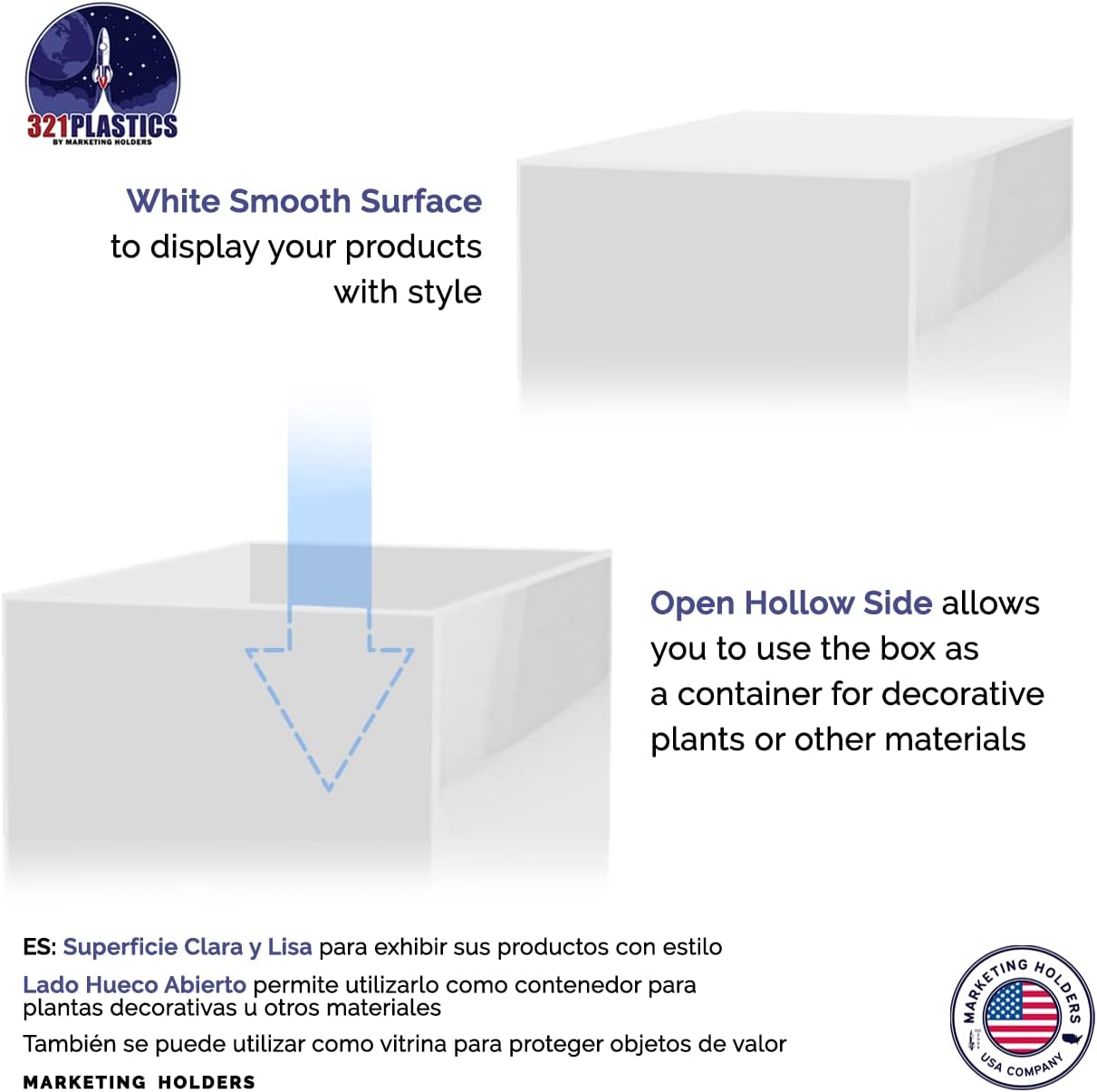 Tall White Acrylic Display Cube No Lid 12x12x40