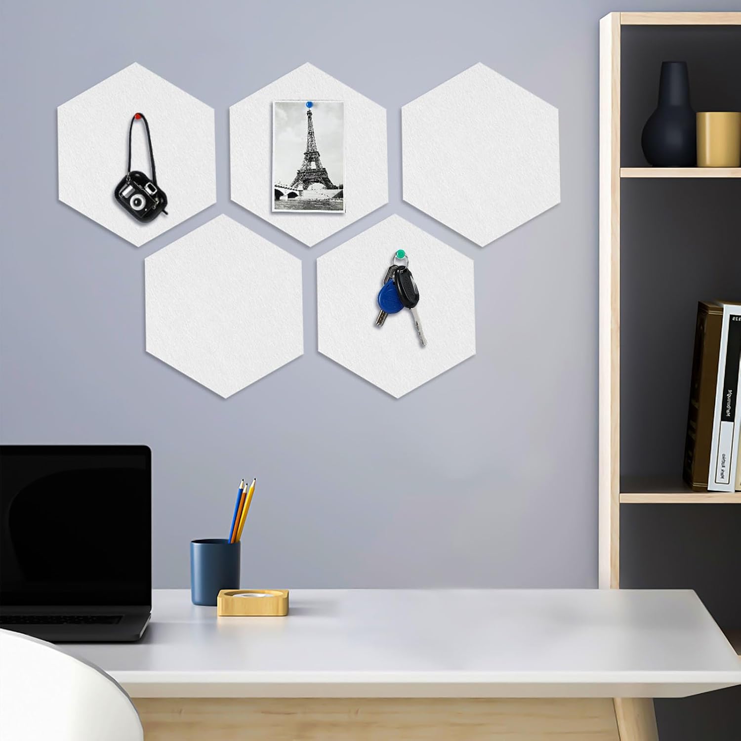 8 Packs White Hexagon Felt Pin Board with 30 Push Pins