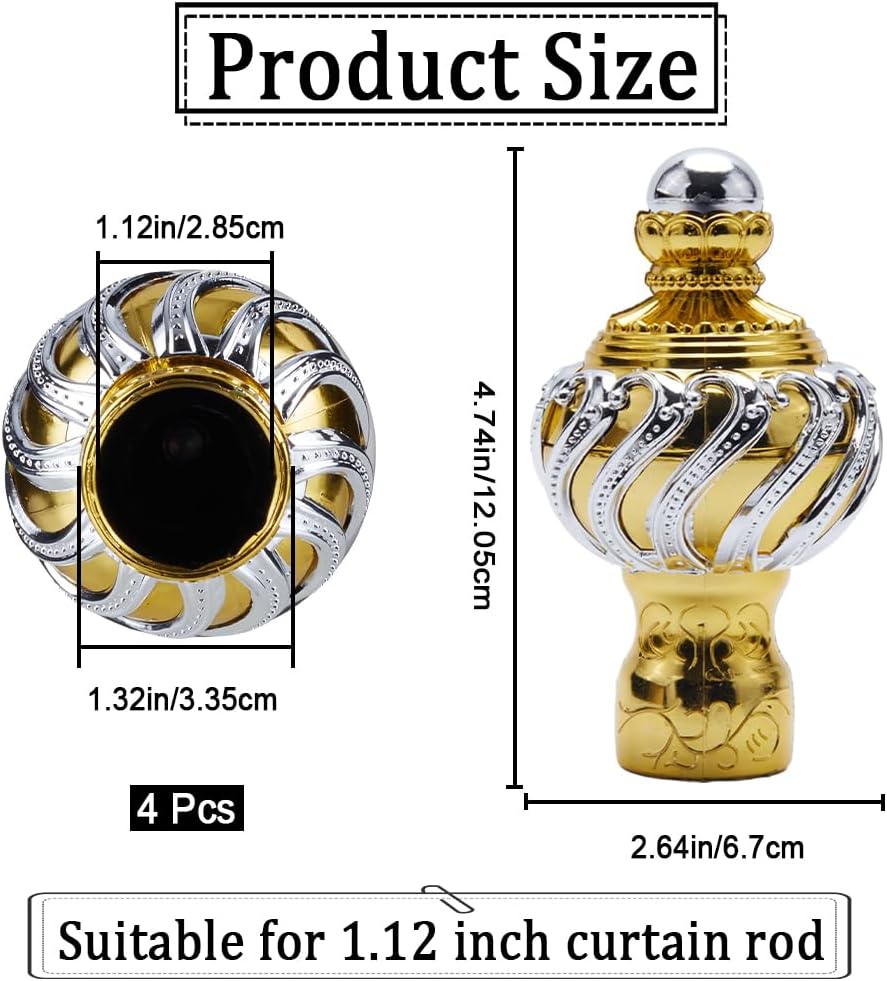 GORGECRAFT 4PCS Gold Curtain Rod Finials Ends Caps