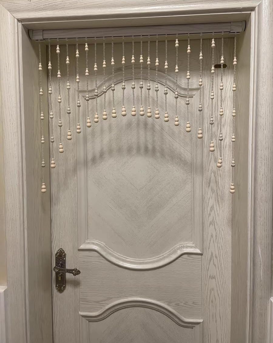 Natural Wood Bead Curtain with Gourd Design