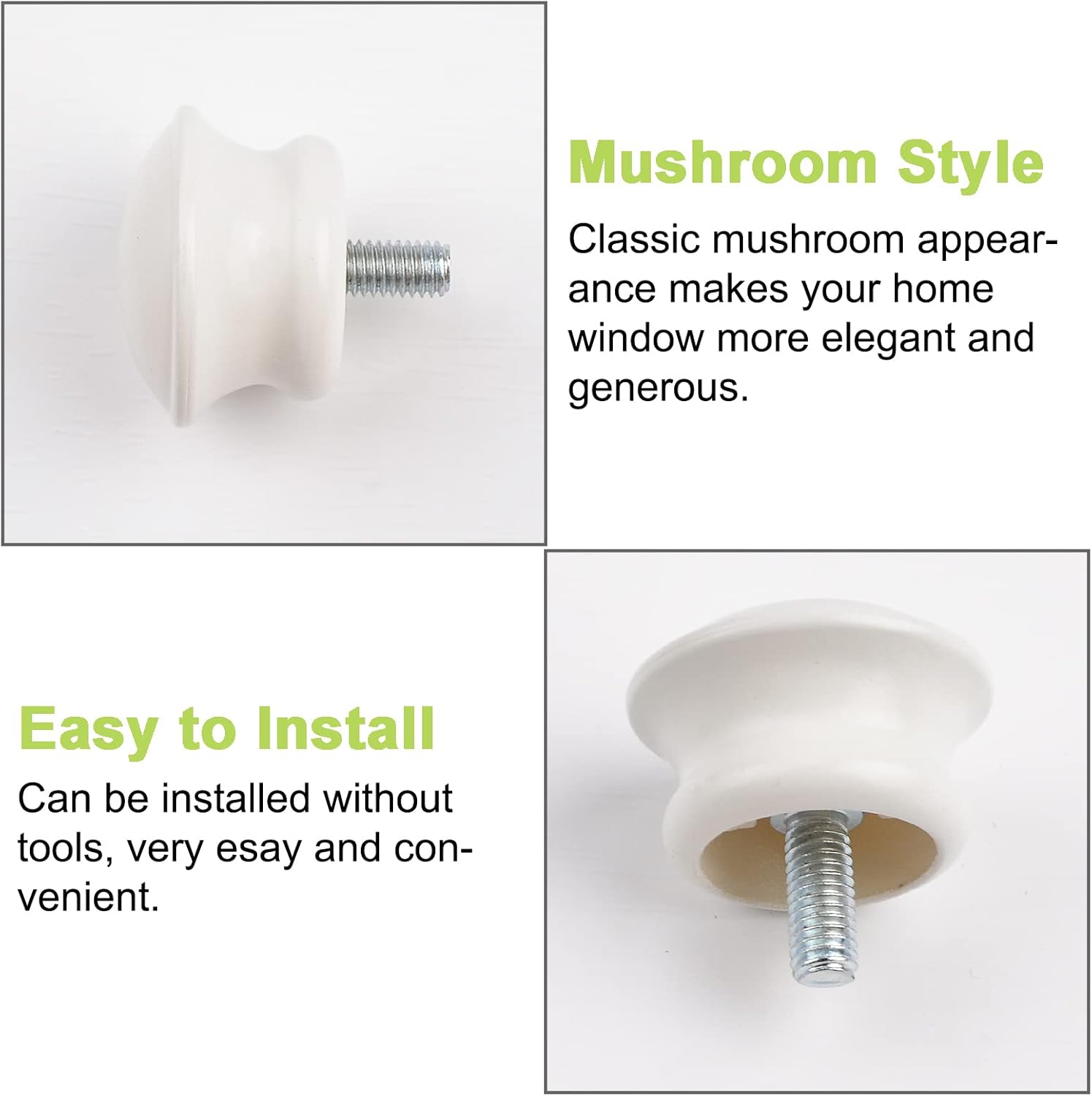 Curtain Finials 6Pcs Plastic Mushroom Shape Rod Caps White Vintage Window Decor