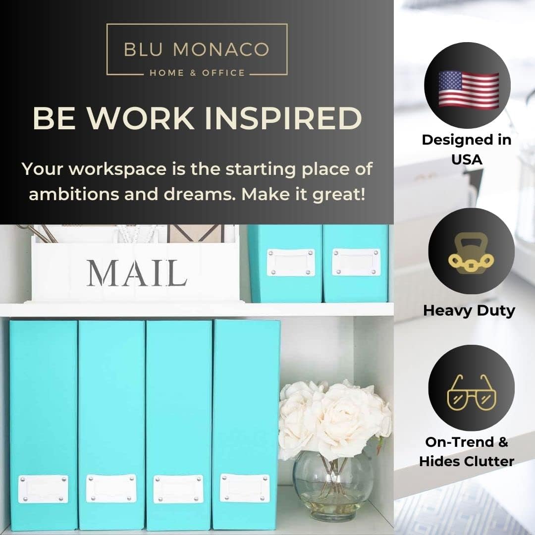 BLU MONACO Set of 6 Foldable Aqua Magazine File Holders with White Leather Labels