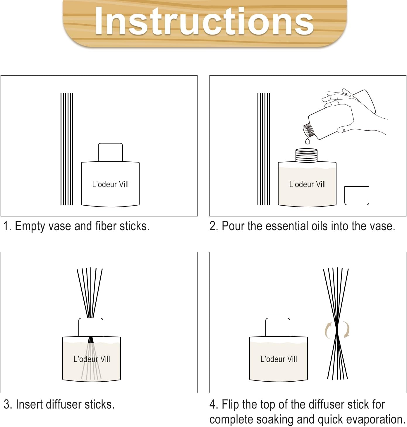 Lodeur Vill 100PCS Reed Diffuser Sticks for Home Fragrance