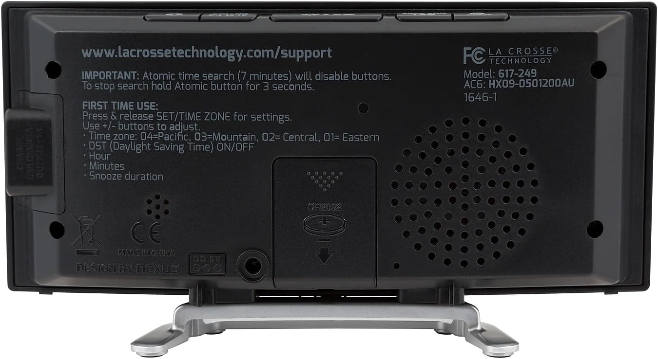 La Crosse Technology Curved Blue LED Atomic Dual Alarm Clock with 4 Time Zones