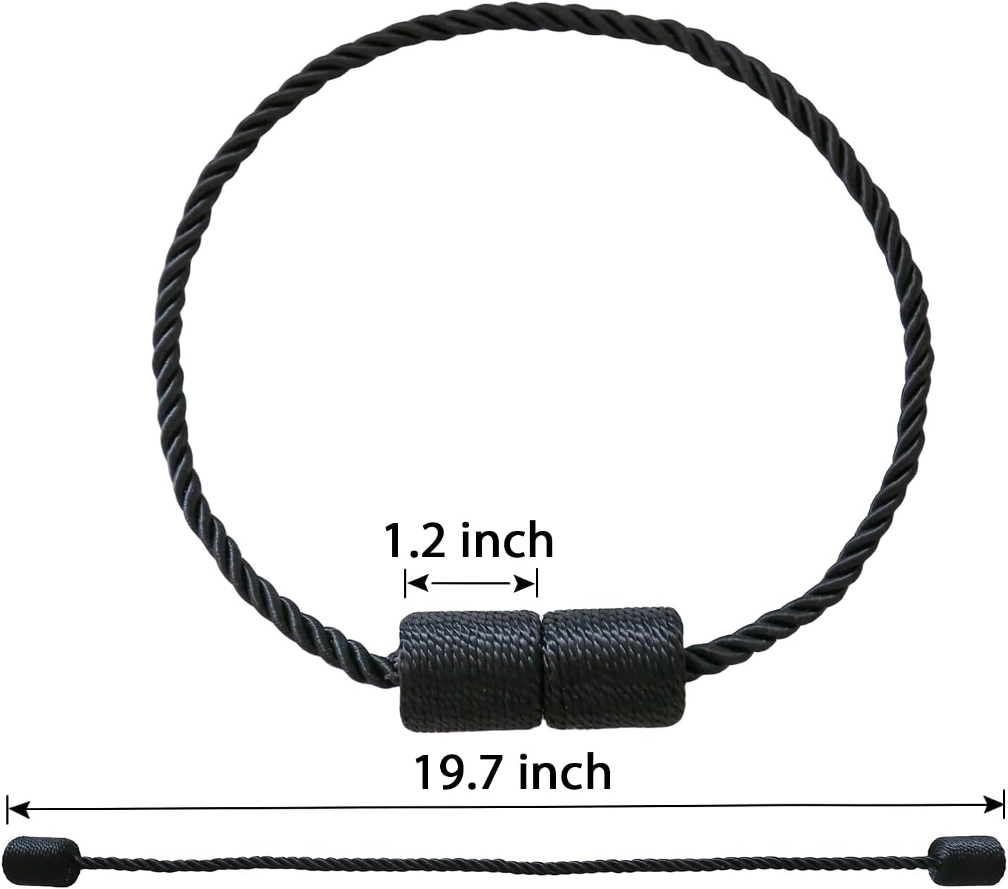 2 Pack Black Magnetic Curtain Holdbacks - Strong Tangle-Free