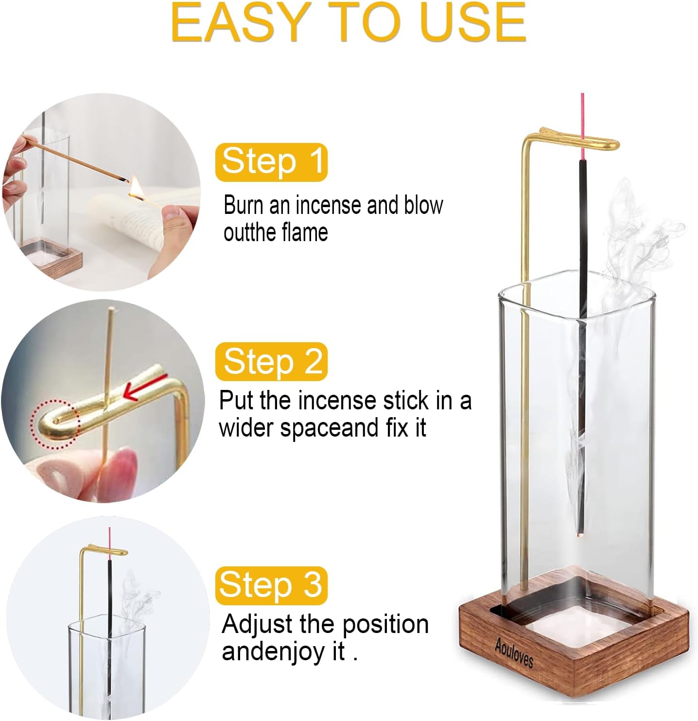 Handmade Incense Holder for Sticks Wooden Ripple Design Ash-Free Burner