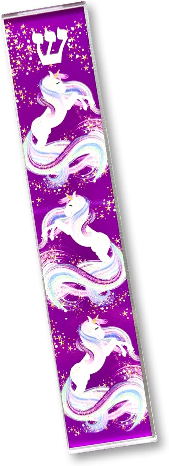 Childrens Mezuzah Scroll Case with Unicorn Design