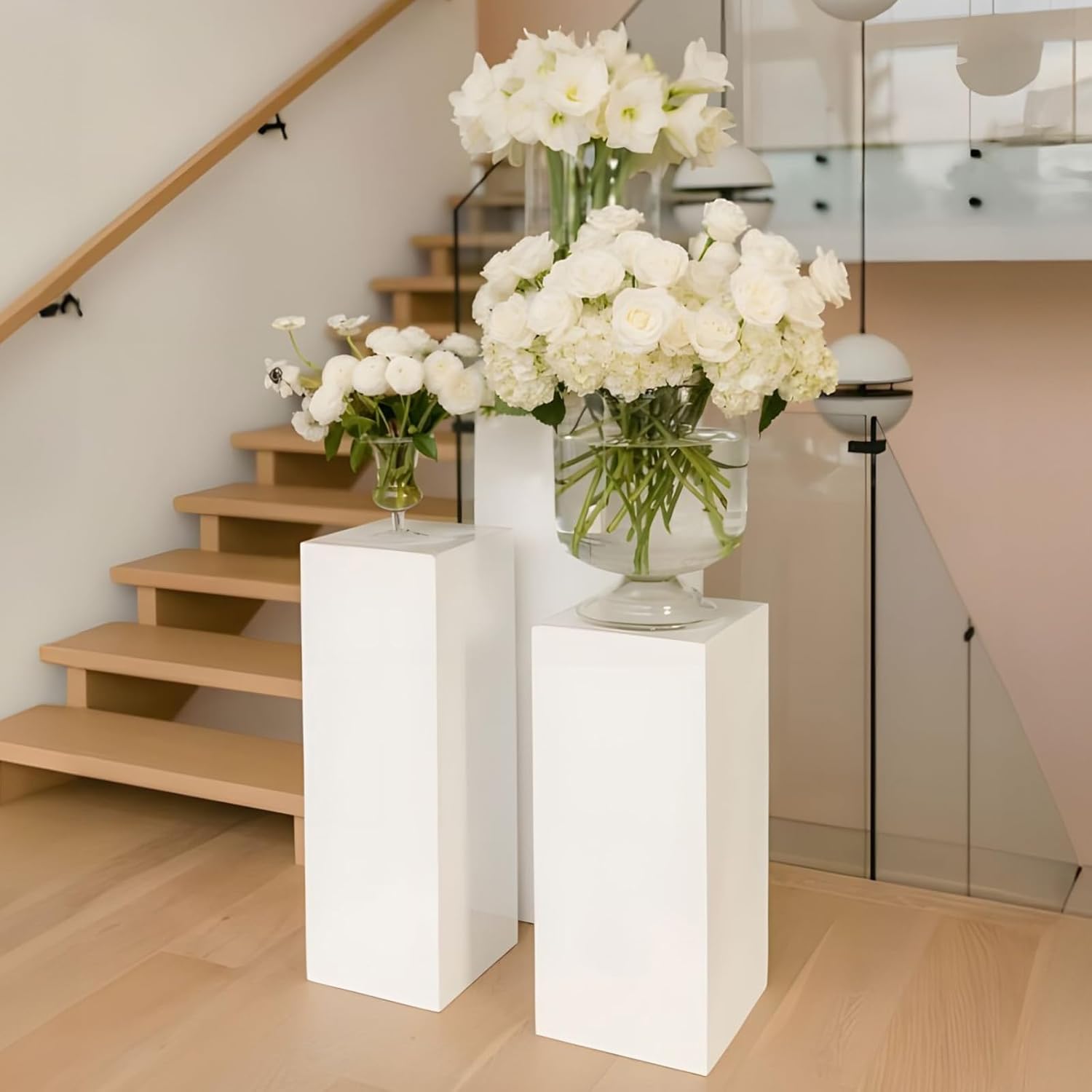 ANMINY 3PCS Square Metal Pedestal Stand Set
