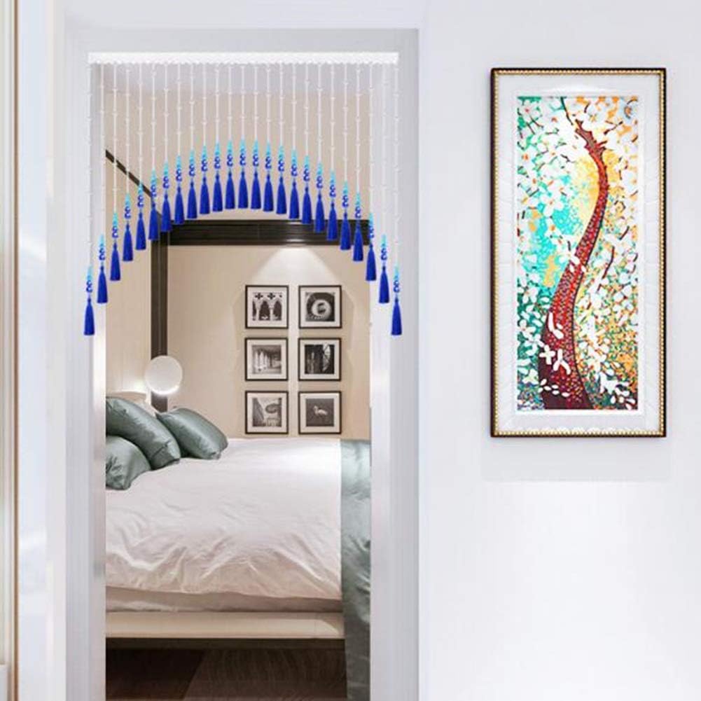 Crystal Beaded Curtain Panel with Tassels Blue 160x90CM