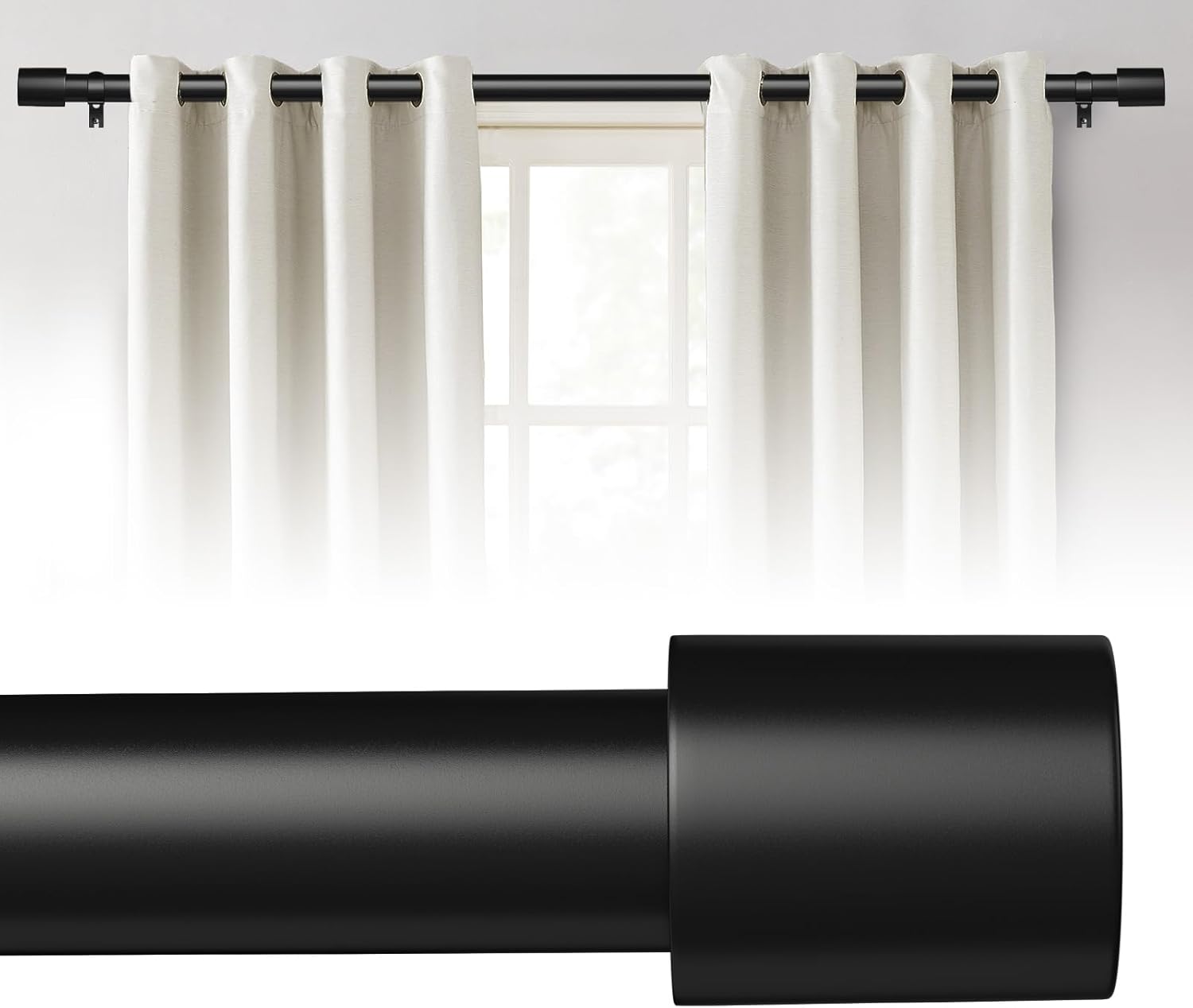 Adjustable Black Curtain Rod 32-60 Inches Heavy Duty