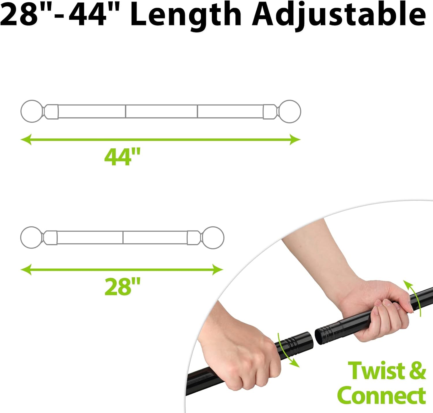 1 Inch Black Curtain Rods with Ball Cage Finials